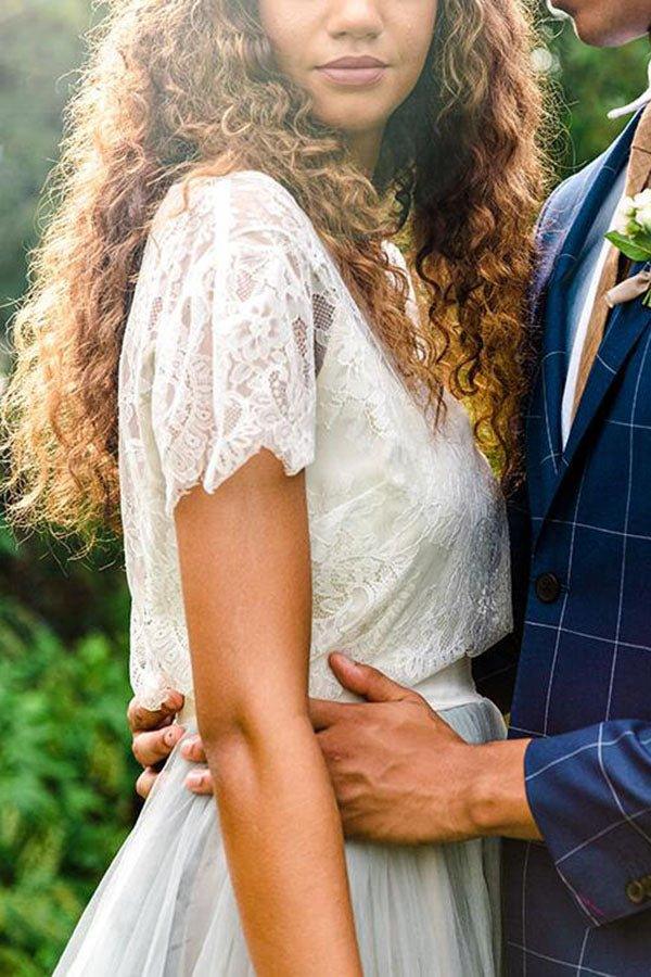 lace top and tulle skirt wedding dress Bridal Tulle Top | Tulle Long Sleeve Bridal Top