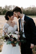 NumberSea - NumberSea Cheap A - line Bateau Long Sleeve Rustic Lace Wedding Dresses,MW507