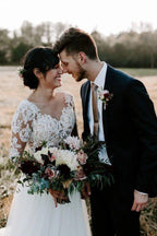 NumberSea - NumberSea Cheap A - line Bateau Long Sleeve Rustic Lace Wedding Dresses,MW507