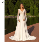 NumberSea - NumberSea Chic Puff Sleeve Wedding Dress Lace Appliques