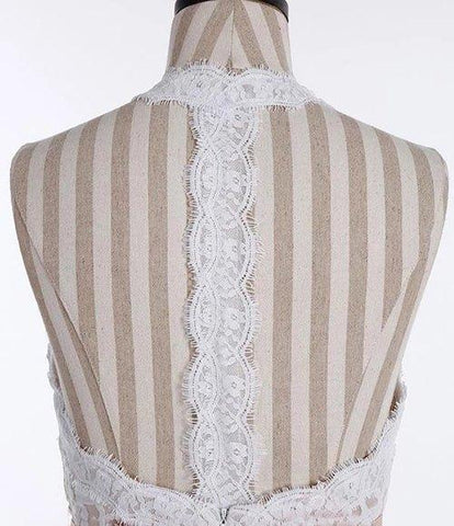 NumberSea - NumberSea Chiffon A - Line Halter Sleeveless Long Beach Wedding Dress with Lace,MW336
