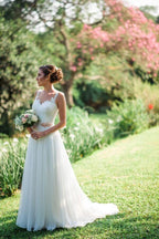 NumberSea - NumberSea Chiffon A - line Sweetheart Beach Wedding Dresses With Lace Appliques, MW786