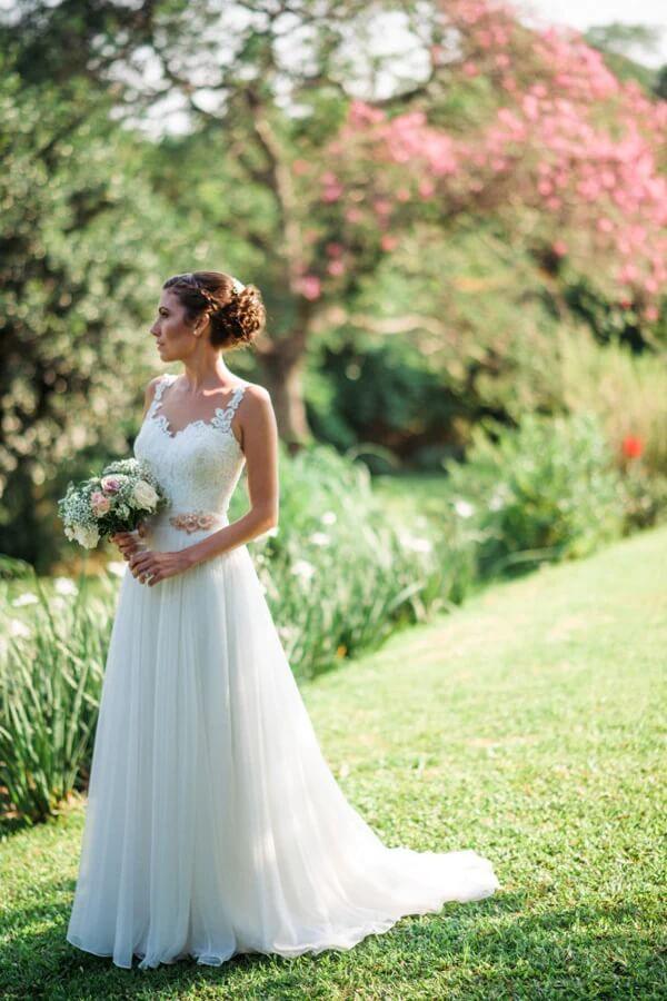 NumberSea - NumberSea Chiffon A - line Sweetheart Beach Wedding Dresses With Lace Appliques, MW786