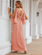 NumberSea - Numbersea Chiffon Bridesmaid Dresses with Split for Women Wedding Long Party Prom Gown Flutter Sleeve SEA28045