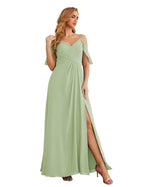 NumberSea - Numbersea Chiffon Cold Shoulder Long Bridesmaid Dresses Plus Size Formal Prom Gowns for Women Party Wedding SEA28070