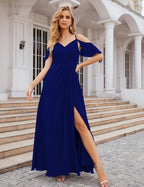 NumberSea - Numbersea Chiffon Cold Shoulder Long Bridesmaid Dresses Plus Size Formal Prom Gowns for Women Party Wedding SEA28070