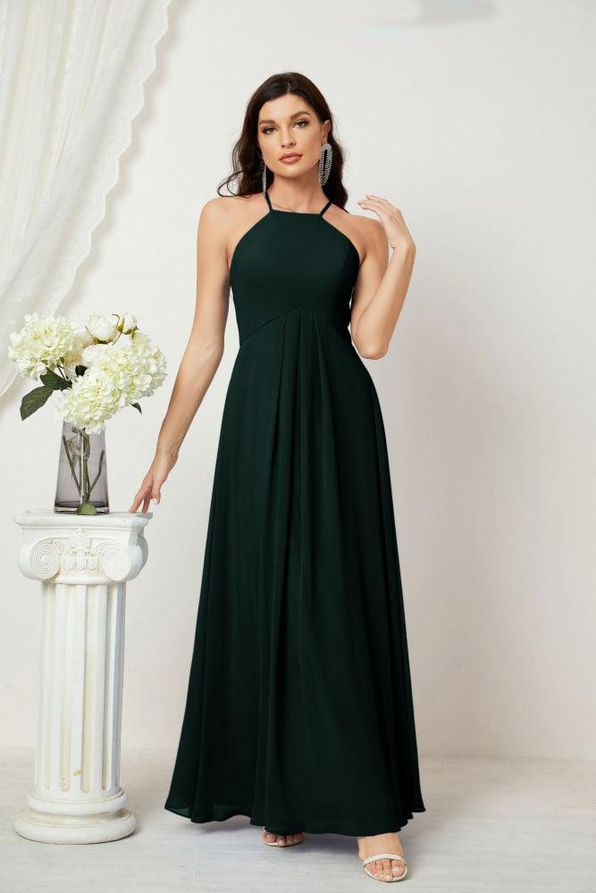Numbersea Chiffon Halter Bridesmaid Dresses Long A-Line Formal Evening Dress 2805-numbersea