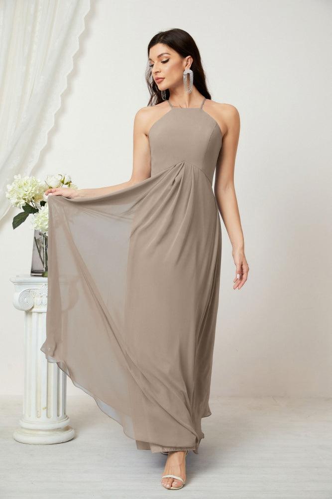 Numbersea Chiffon Halter Bridesmaid Dresses Long A-Line Formal Evening Dress 2805-numbersea