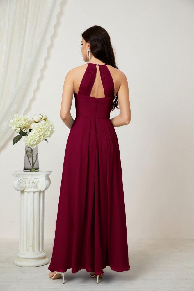 Numbersea Chiffon Halter Bridesmaid Dresses Long A-Line Formal Evening Dress 2805-numbersea