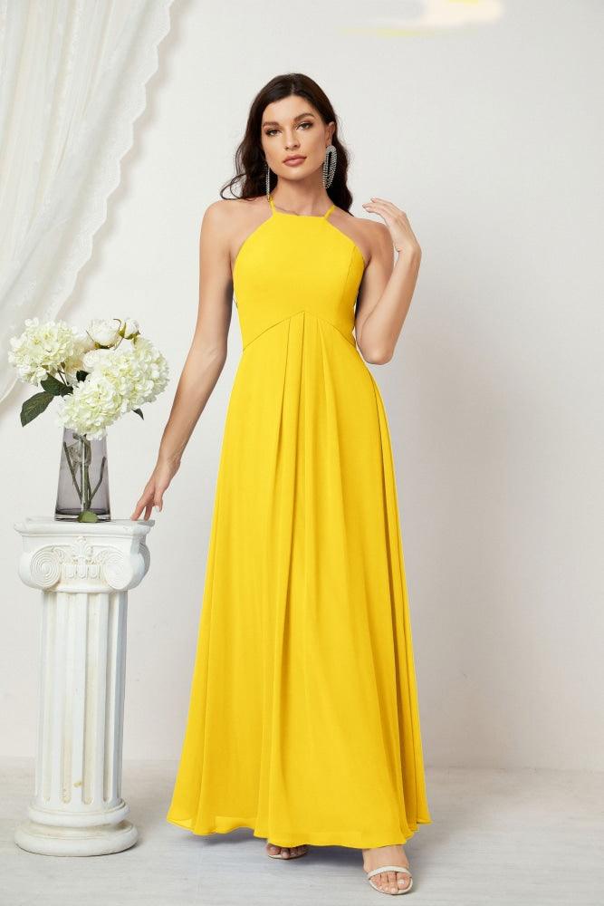 Numbersea Chiffon Halter Bridesmaid Dresses Long A-Line Formal Evening Dress 2805-numbersea