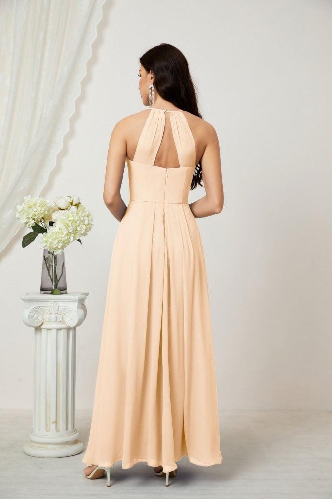 Numbersea Chiffon Halter Bridesmaid Dresses Long A-Line Formal Evening Dress 2805-numbersea
