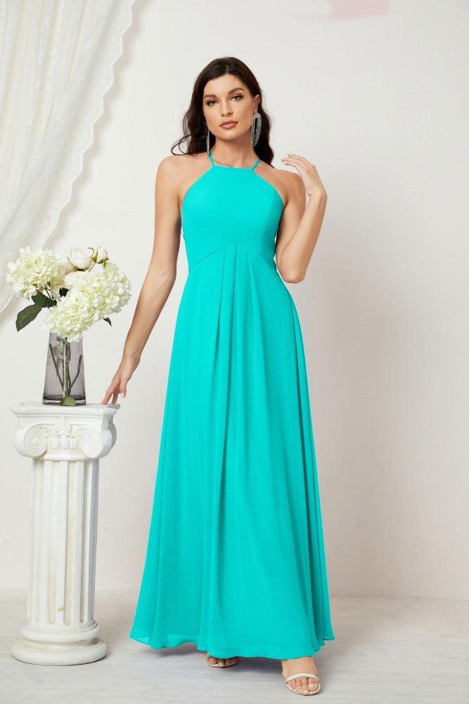 Numbersea Chiffon Halter Bridesmaid Dresses Long A-Line Formal Evening Dress 2805-numbersea
