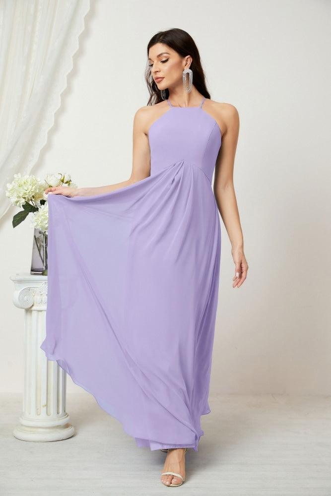 Numbersea Chiffon Halter Bridesmaid Dresses Long A-Line Formal Evening Dress 2805-numbersea
