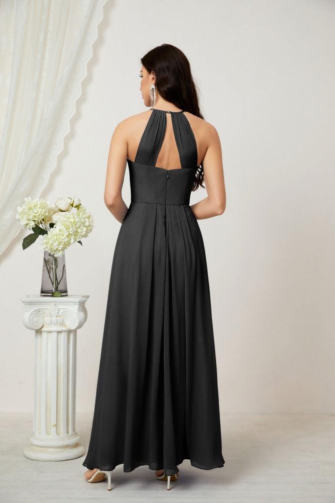 Numbersea Chiffon Halter Bridesmaid Dresses Long A-Line Formal Evening Dress 2805-numbersea