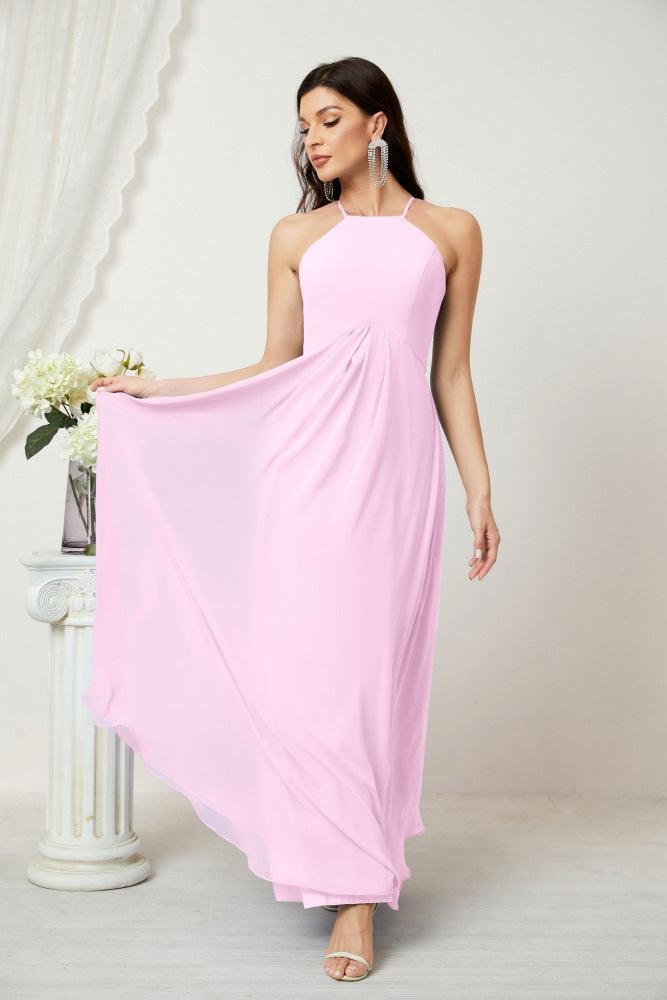 Numbersea Chiffon Halter Bridesmaid Dresses Long A-Line Formal Evening Dress 2805-numbersea