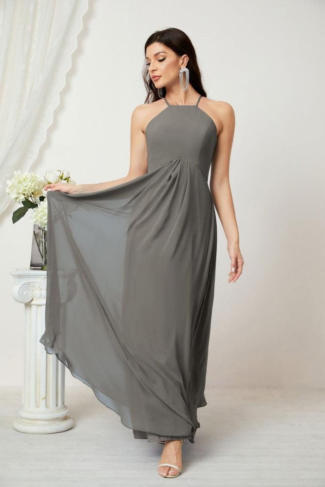 Numbersea Chiffon Halter Bridesmaid Dresses Long A-Line Formal Evening Dress 2805-numbersea