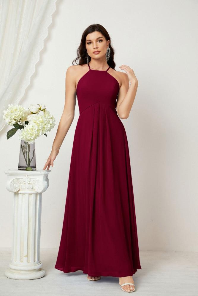 Numbersea Chiffon Halter Bridesmaid Dresses Long A-Line Formal Evening Dress 2805-numbersea