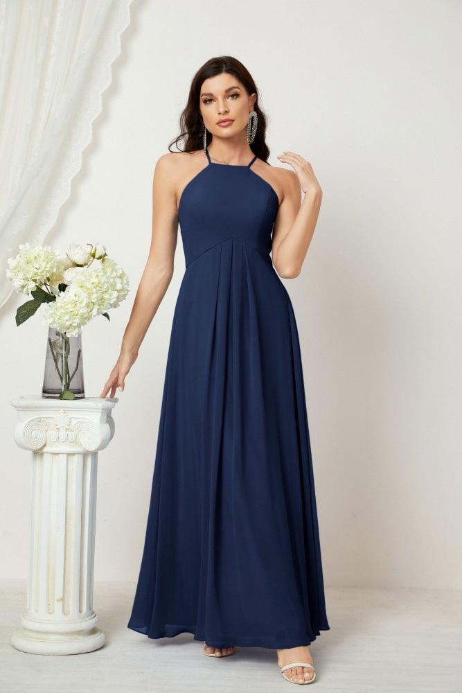Numbersea Chiffon Halter Bridesmaid Dresses Long A-Line Formal Evening Dress 2805-numbersea