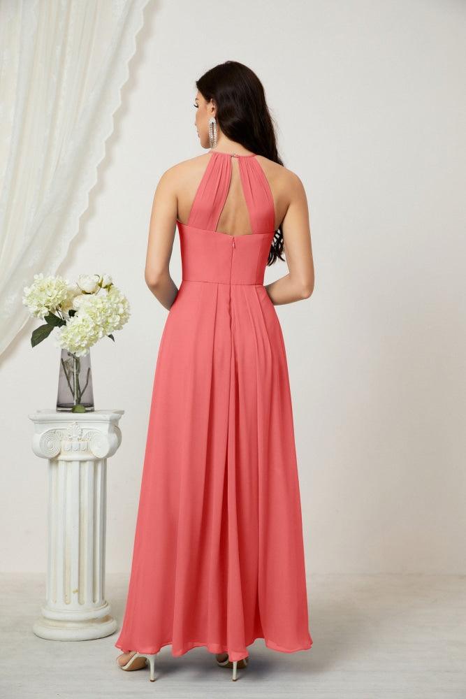 Numbersea Chiffon Halter Bridesmaid Dresses Long A-Line Formal Evening Dress 2805-numbersea