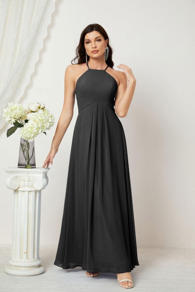 Numbersea Chiffon Halter Bridesmaid Dresses Long A-Line Formal Evening Dress 2805-numbersea