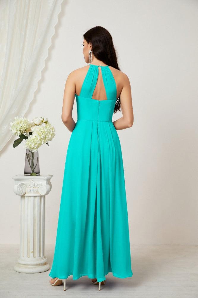 Numbersea Chiffon Halter Bridesmaid Dresses Long A-Line Formal Evening Dress 2805-numbersea