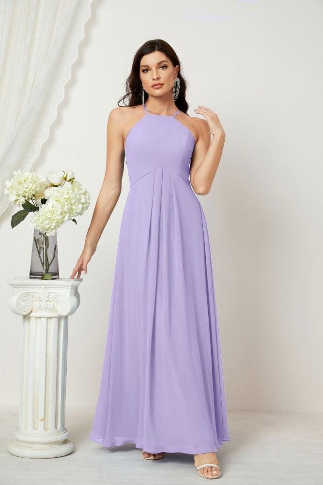 Numbersea Chiffon Halter Bridesmaid Dresses Long A-Line Formal Evening Dress 2805-numbersea