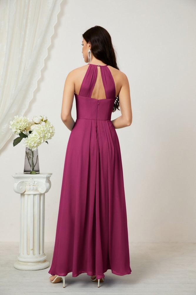 Numbersea Chiffon Halter Bridesmaid Dresses Long A-Line Formal Evening Dress 2805-numbersea