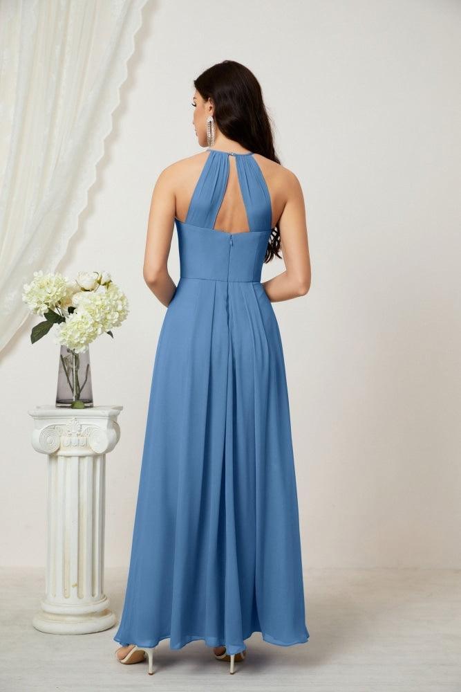 Numbersea Chiffon Halter Bridesmaid Dresses Long A-Line Formal Evening Dress 2805-numbersea