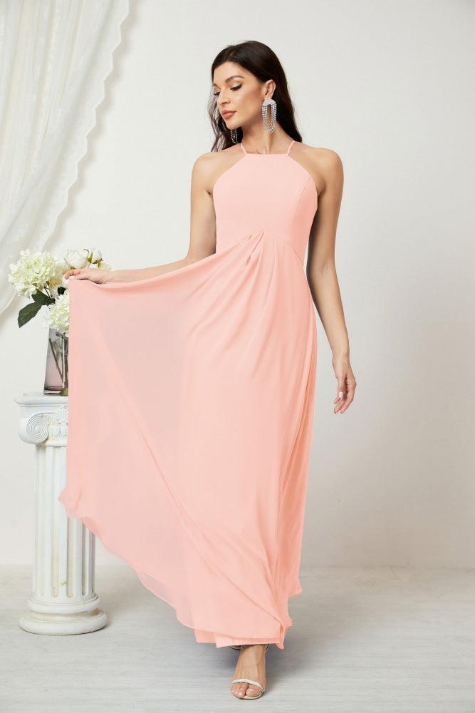 Numbersea Chiffon Halter Bridesmaid Dresses Long A-Line Formal Evening Dress 2805-numbersea
