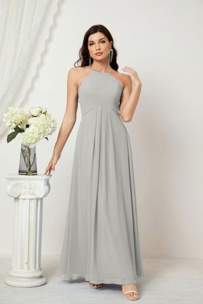 Numbersea Chiffon Halter Bridesmaid Dresses Long A-Line Formal Evening Dress 2805-numbersea