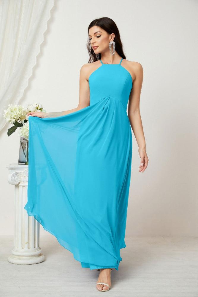 Numbersea Chiffon Halter Bridesmaid Dresses Long A-Line Formal Evening Dress 2805-numbersea