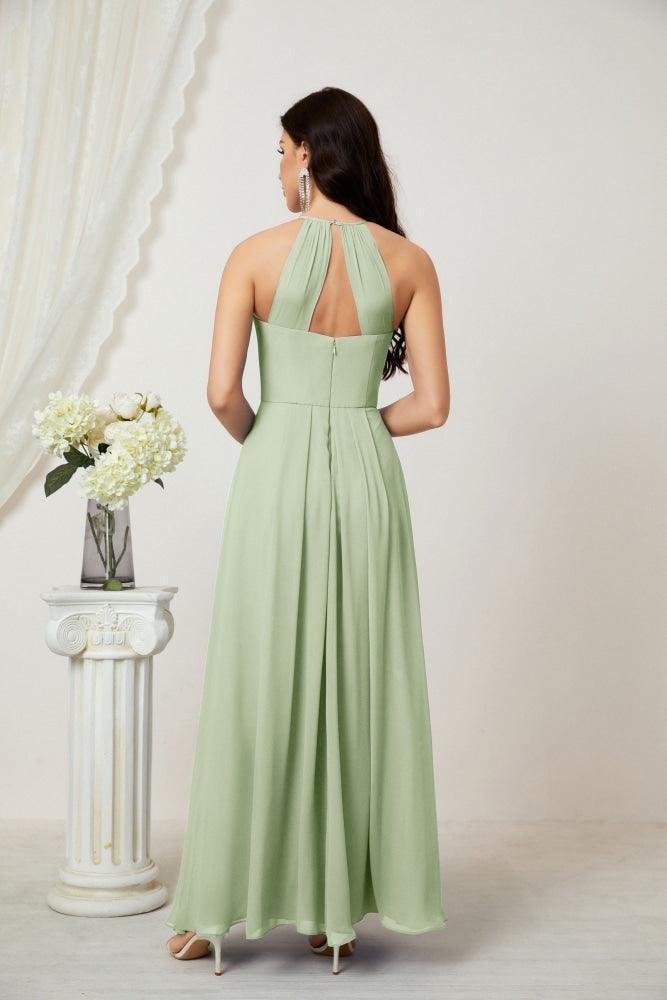 Numbersea Chiffon Halter Bridesmaid Dresses Long A-Line Formal Evening Dress 2805-numbersea
