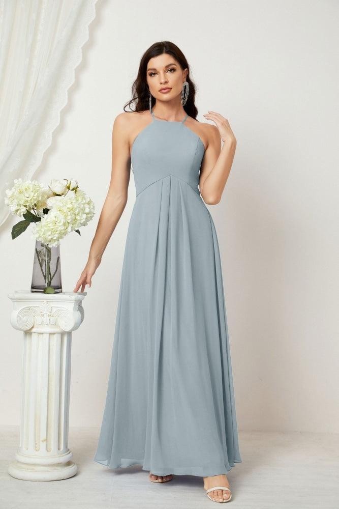 Numbersea Chiffon Halter Bridesmaid Dresses Long A-Line Formal Evening Dress 2805-numbersea