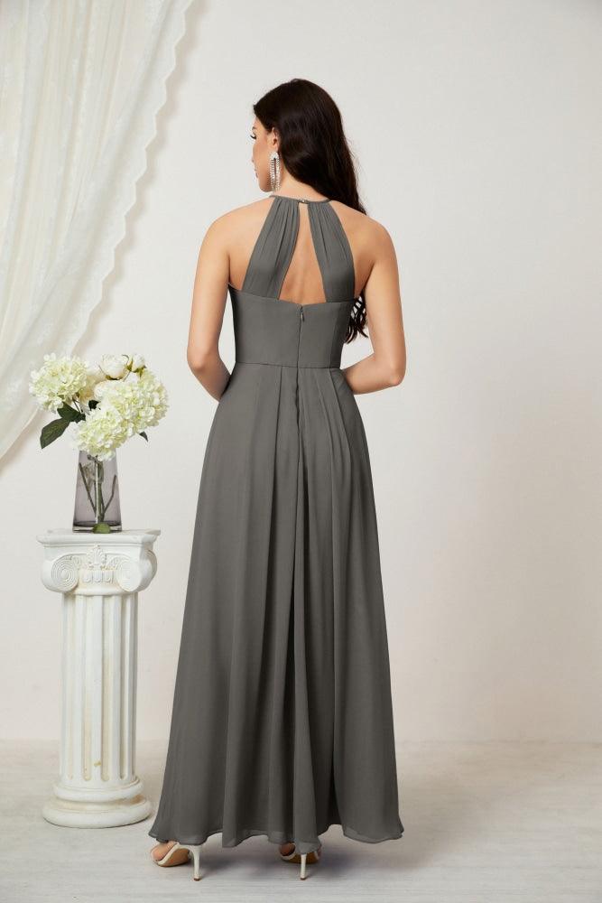Numbersea Chiffon Halter Bridesmaid Dresses Long A-Line Formal Evening Dress 2805-numbersea