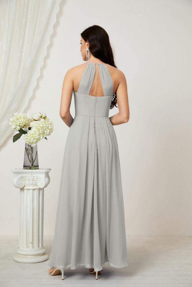 Numbersea Chiffon Halter Bridesmaid Dresses Long A-Line Formal Evening Dress 2805-numbersea