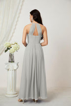 Numbersea Chiffon Halter Bridesmaid Dresses Long A-Line Formal Evening Dress 2805-numbersea
