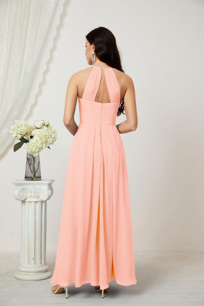 Numbersea Chiffon Halter Bridesmaid Dresses Long A-Line Formal Evening Dress 2805-numbersea