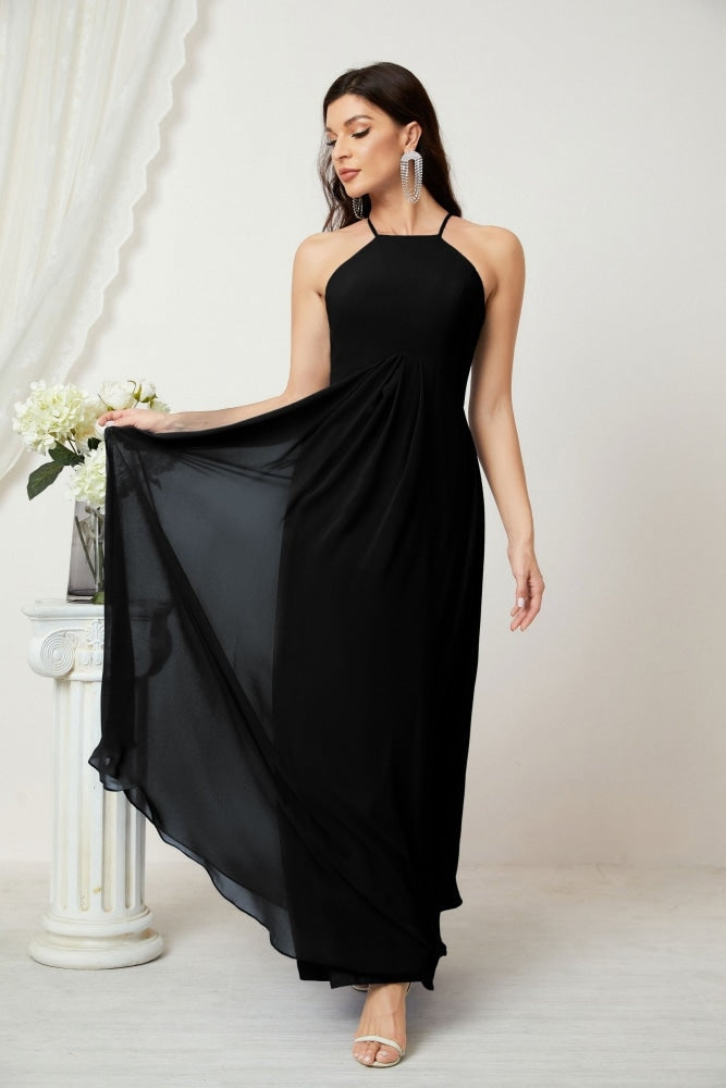 Numbersea Chiffon Halter Bridesmaid Dresses Long A-Line Formal Evening Dress 2805-numbersea