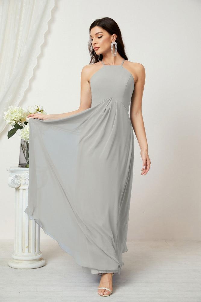 Numbersea Chiffon Halter Bridesmaid Dresses Long A-Line Formal Evening Dress 2805-numbersea