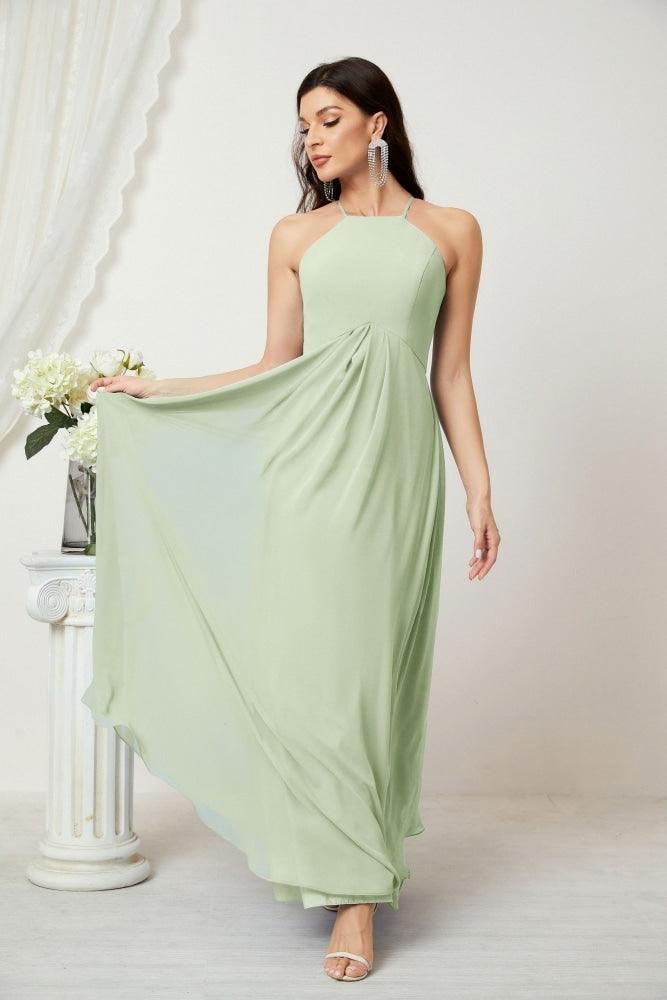 Numbersea Chiffon Halter Bridesmaid Dresses Long A-Line Formal Evening Dress 2805-numbersea