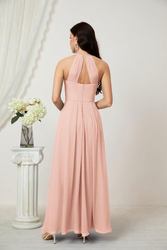 Numbersea Chiffon Halter Bridesmaid Dresses Long A-Line Formal Evening Dress 2805-numbersea