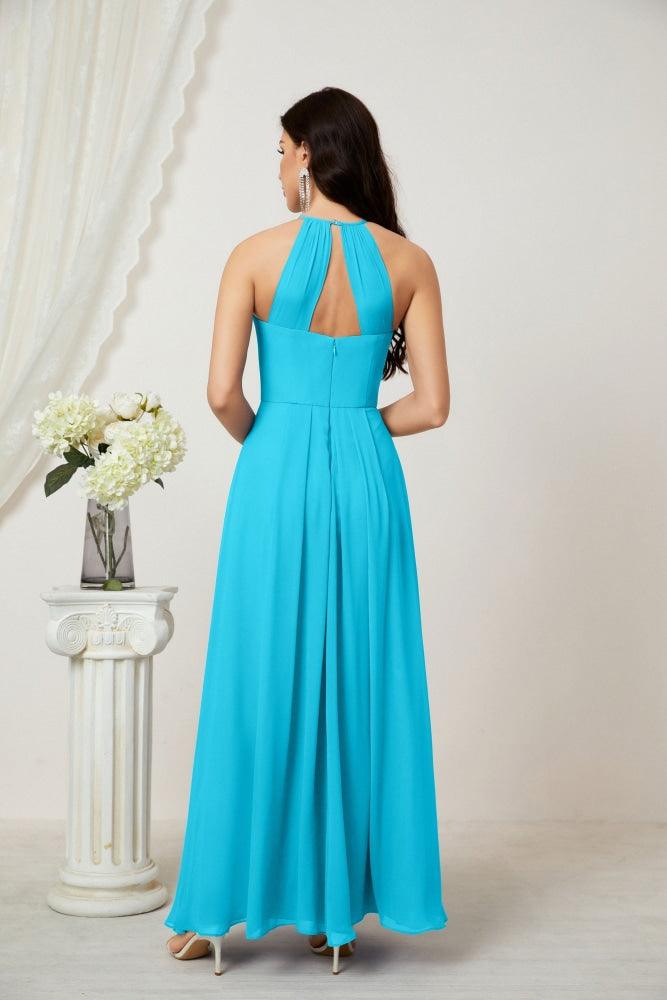 Numbersea Chiffon Halter Bridesmaid Dresses Long A-Line Formal Evening Dress 2805-numbersea