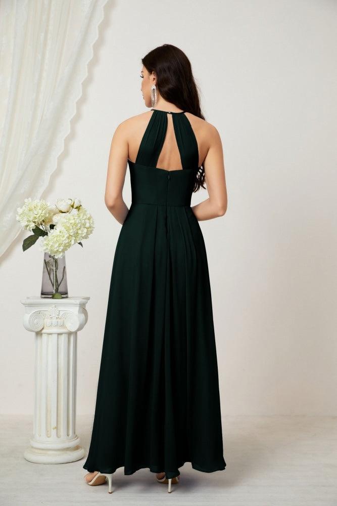 Numbersea Chiffon Halter Bridesmaid Dresses Long A-Line Formal Evening Dress 2805-numbersea