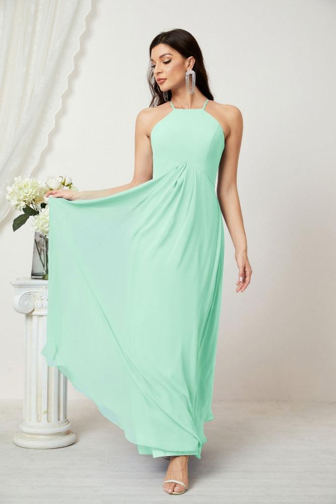 Numbersea Chiffon Halter Bridesmaid Dresses Long A-Line Formal Evening Dress 2805-numbersea