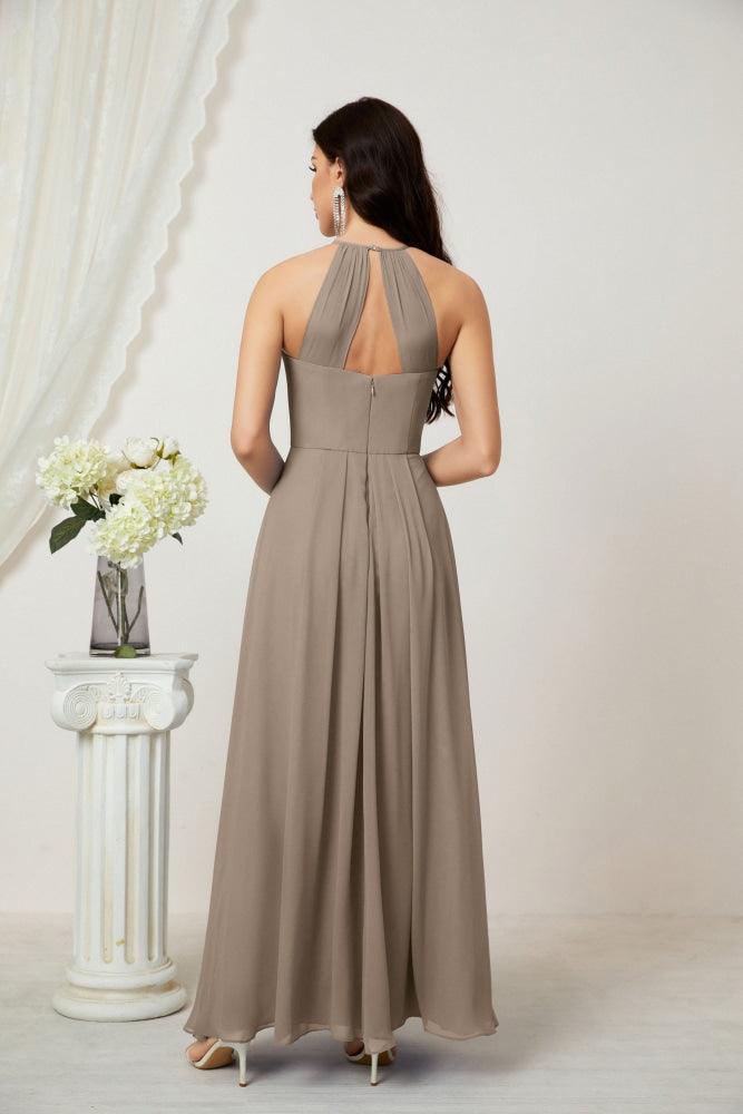 Numbersea Chiffon Halter Bridesmaid Dresses Long A-Line Formal Evening Dress 2805-numbersea