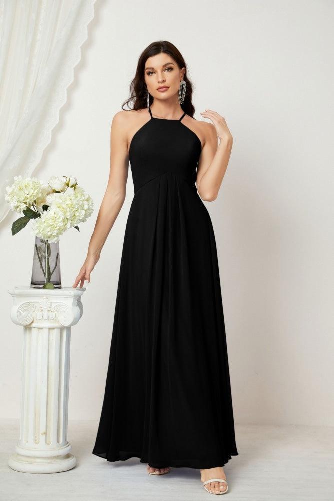 Numbersea Chiffon Halter Bridesmaid Dresses Long A-Line Formal Evening Dress 2805-numbersea