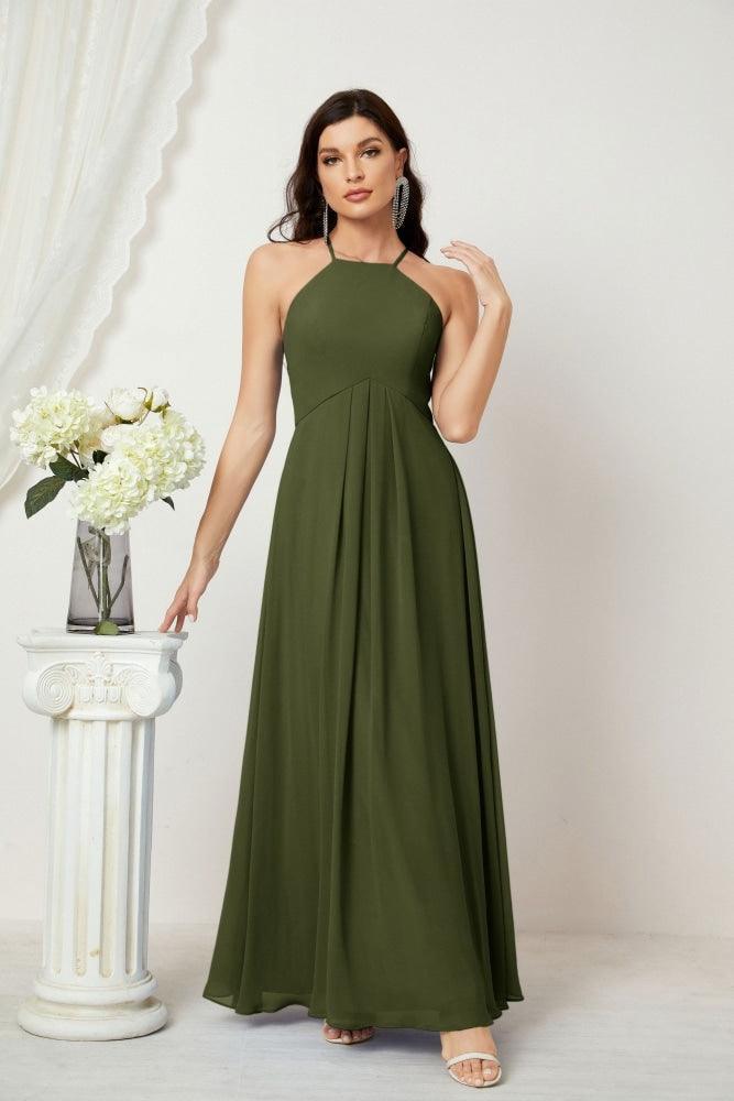 Numbersea Chiffon Halter Bridesmaid Dresses Long A-Line Formal Evening Dress 2805-numbersea