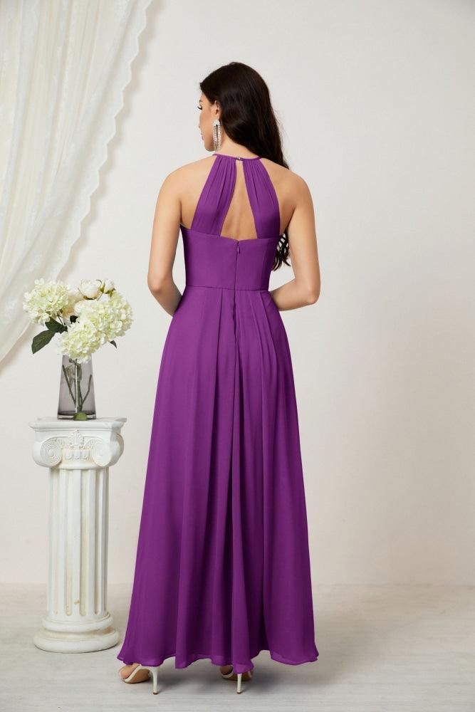 Numbersea Chiffon Halter Bridesmaid Dresses Long A-Line Formal Evening Dress 2805-numbersea