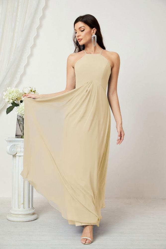 Numbersea Chiffon Halter Bridesmaid Dresses Long A-Line Formal Evening Dress 2805-numbersea