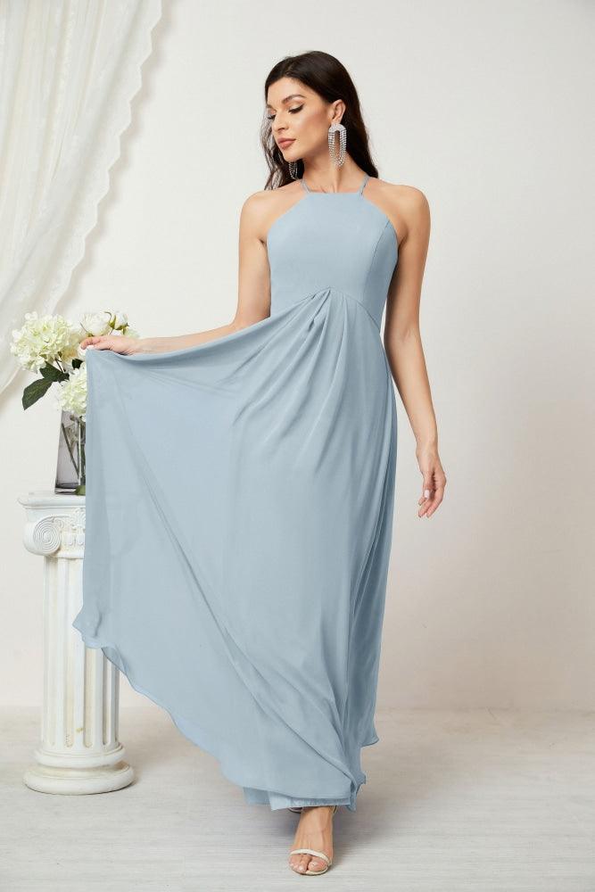Numbersea Chiffon Halter Bridesmaid Dresses Long A-Line Formal Evening Dress 2805-numbersea